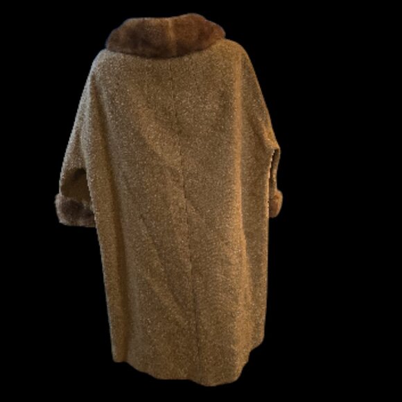 Rare Vintage 1950's-1960's Plus Size Boucle' Wool Mink Fur Trim Swing Coat Flaws - Picture 3 of 12